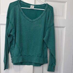Aerie distressed Waffle Knit long sleeve Top